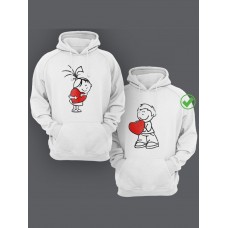 Парная толстовка для двоих - худи с принтом "Девочка & мальчик с сердечками" Парная толстовка для двоих - худи с принтом "Девочка & мальчик с сердечками"