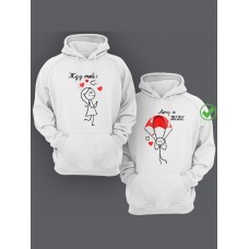 Парная толстовка для двоих - худи с принтом "Жду тебя & Лечу к тебе"