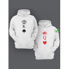 Парная толстовка для двоих - худи с принтом "Король пики & Королева черви"