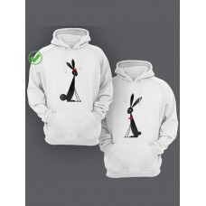 Парная толстовка для двоих - худи с принтом "Милые кролики"