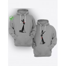 Парная толстовка для двоих - худи с принтом "Милые кролики"