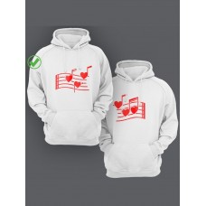 Парная толстовка для двоих - худи с принтом "Нотки-сердечки"