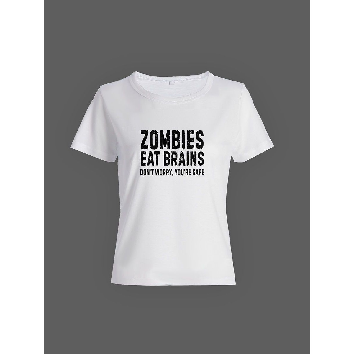 Смешная женская футболка с принтом Zombies eat brains / Необычный подарок на день рождения