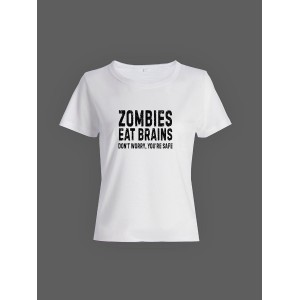 Смешная женская футболка с принтом Zombies eat brains / Необычный подарок на день рождения
