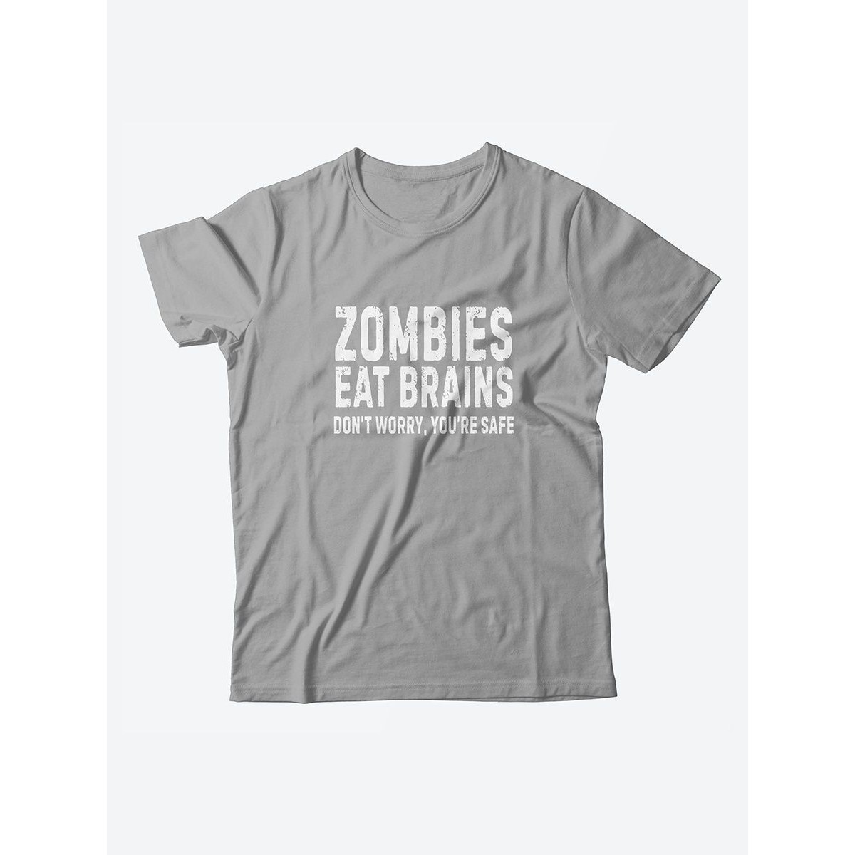 Прикольная, смешная мужская футболка с принтом "Zombies eat brains you're safe"