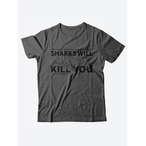 Качественная хлопковая футболка для женщин Sharks will kill you / Прикольные надписи на футболках