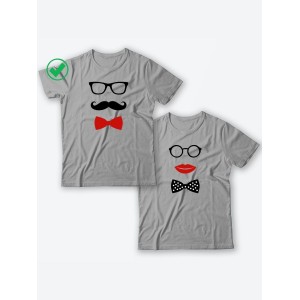 Красивые парные футболки с надписями/для влюбленных с принтом Усики & Бантики
