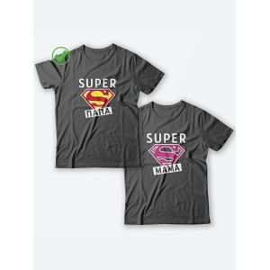 Парная футболка для двоих с принтом "Super папа & Super мама"