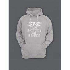 Прикольная мужская толстовка с капюшоном - худи с принтом "Awesome dads have tattoos and beards"