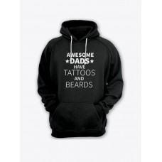 Прикольная мужская толстовка с капюшоном - худи с принтом "Awesome dads have tattoos and beards"