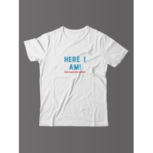 Футболка для мужчины с оригинальной надписью "Here i am"/Прикольная