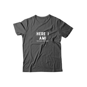 Футболка для мужчины с оригинальной надписью "Here i am"/Прикольная