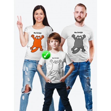 Футболка Family Look с принтом "Кот" в одном стиле для всей семьи с ребенком