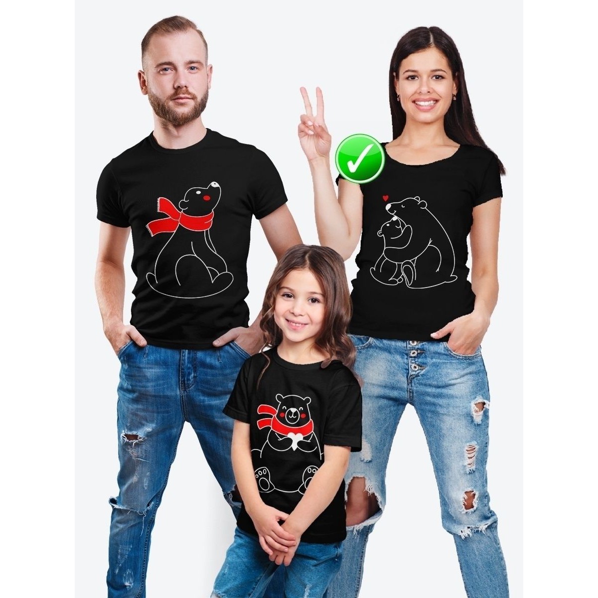Футболки Фэмили Лук для мамы, дочки, папы, сына с принтом Мишки | Family Look для всей семьи