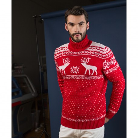 Мужской свитер с горлом с оленями