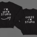 Парные свитшоты для влюбленных "I'm with stupid" и "Guess i'm stupid".