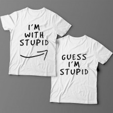 Парные футболки для влюбленных "I'm with stupid" и "Guess i'm stupid".