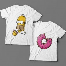 Парные футболки для влюбленных Гомер Симпсон и пончик