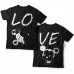Парные футболки для влюбленных с изображениями влюбленных мышат и надписями "LO" (Лю-) и  "VE" (-бовь)