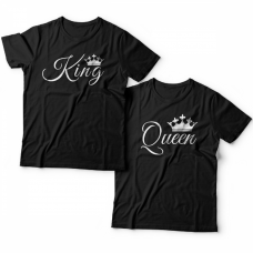 Парные футболки для влюбленных с надписями "King" (Король) и  "Queen" (Королева)
